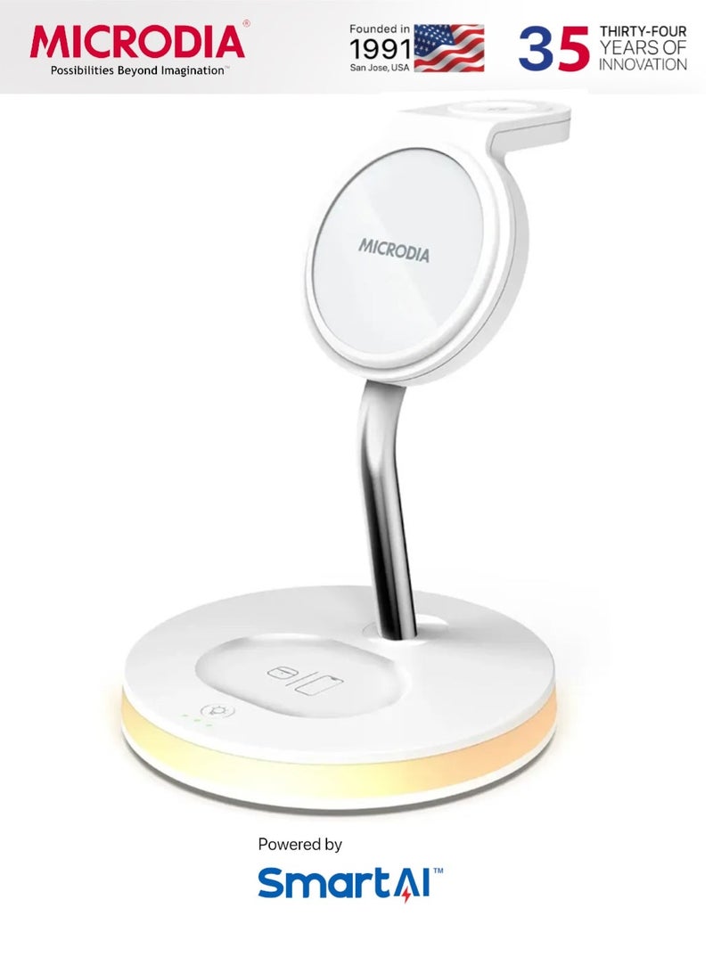 MICRODIA SNAPStation™ELITE 33W 5-in-1 Magnetic Wireless Charging Station – MagSafe Charger Stand with Adjustable Ambient Lighting, Fast Qi Wireless Charger for iPhone 16/15/14/13, AirPods & Watch - Image 1